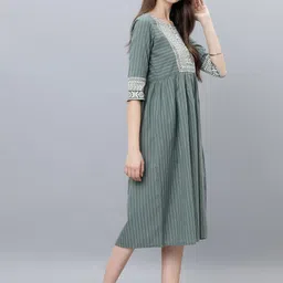 Vishudh Green Striped Fit and Flare Dress image 4
