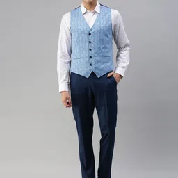 Louis Philippe Navy Blue Checked Slim Fit Single-Breasted 3-Piece Formal Suit image 3