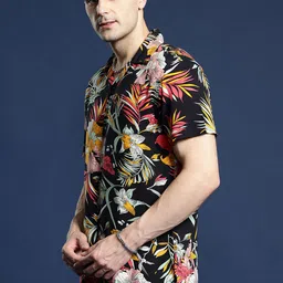 Hancock Men Black & Yellow Regular Fit Printed Casual Shirt image 4