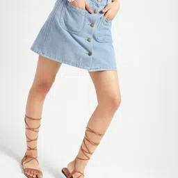 StyleCast X SERA Women Denim Button Front Mini Skirt image 4