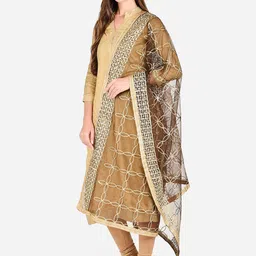 Dupatta Bazaar Brown & Gold-Toned Gotta Patti Embroidered Dupatta image 4