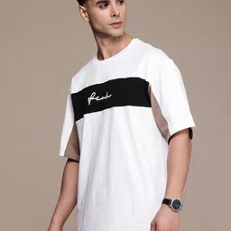 FCUK Colourblocked Drop-Shoulder Sleeves Pure Cotton T-shirt image 4