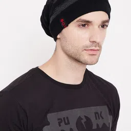 PUNK Men Black & Grey Self Design Beanie image 2