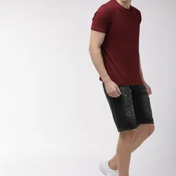 HIGHLANDER Men Black Washed Slim Fit Denim Shorts-picture-36