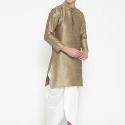 MAG Men Beige & White Solid Kurta with Dhoti Pants image 5