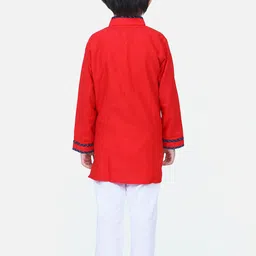 BownBee Boys Red & White Solid Kurta with Pyjamas image 3