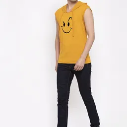 Friskers Men Mustard Printed Hood T-shirt image 5
