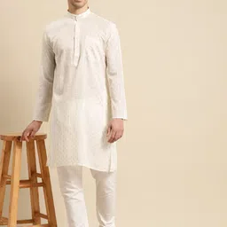RAJUBHAI HARGOVINDAS Men Off White Dobby Kurta image 5