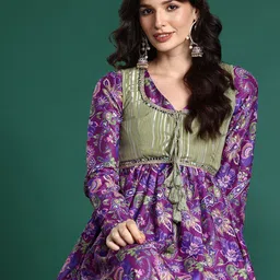 Sangria Ethnic Motifs Lurex Printed Layered Kurta Set image 1
