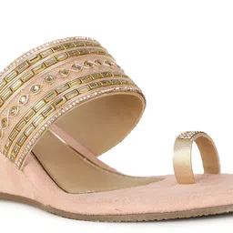 Bata Pink Ethnic Embellished One Toe Wedges image 5