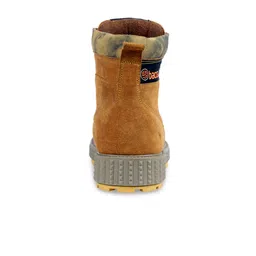 bacca bucci Men Tan Solid Suede High-Top Flat Boots image 4