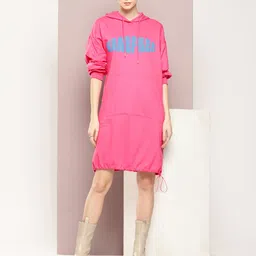 Kook N Keech Pure Cotton Typography Printed Hooded T-shirt Dress image 2