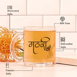 Gathari Transparent & Red Floral Printed Glass Mug image 3