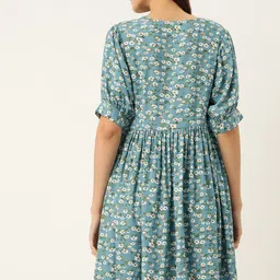 DressBerry Floral Print Puff Sleeves Sweetheart Neck A-Line Dress image 5