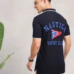 Nautica Brand Logo Printed Polo Collar Pure Cotton T-shirt image 3