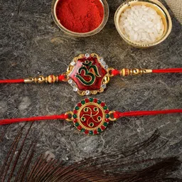 Sukkhi Rakhi Red & Green Gold-Plated Om Studded Rakhi image 1