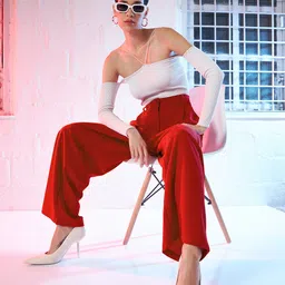 SASSAFRAS Women Red Loose Fit High-Rise Parallel Trousers image 5