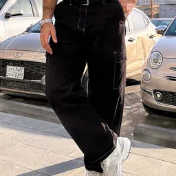 Styli Men Oversized Contrast Stitch Detail Straight Hem Cargo Pants-image-2