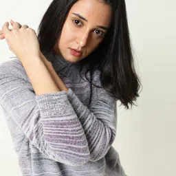 RAREISM Women Grey & Pink Striped Acrylic Pullover-picture-16