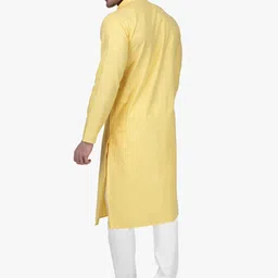 RAJUBHAI HARGOVINDAS Men Yellow & White Solid Kurta with Churidar image 5