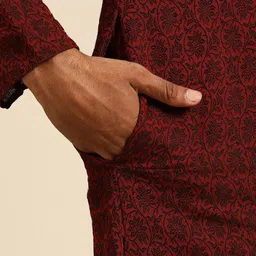 KISAH Men Maroon & Black Floral Thread Work Kurta with Dhoti Pants image 5