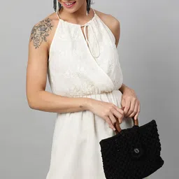 STREET 9 Black Self Design Tote Bag image 2