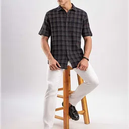 HERE&NOW Men Tartan Checks Opaque Checked Casual Shirt image 5