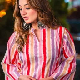 DIMPLE DESIGN STUDIO Mandarin Collar Striped Pure Cotton Tunic & Trouser image 2