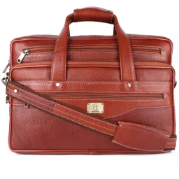 HiLEDER Pure Leather Unisex 16 Inch Briefcase Laptop Messenger Satchel Bag- Tan-image-58
