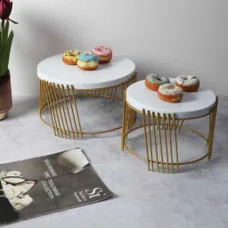amaya decors Gold & White Round Metal Buffet Platter Set of 2-picture-41