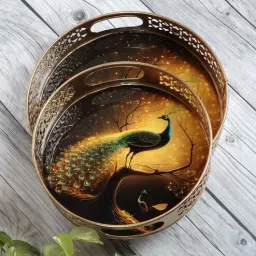 amaya decors Black Peacock Set of Metal Tray Set of 2-picture-24