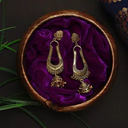 Mali Fionna Gold-Toned Dome Shaped Drop Earrings image 1