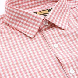 IVOC Men White & Pink Cotton Gingham Checked Formal Shirt image 3