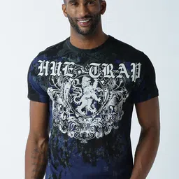 Huetrap Men Navy Blue Printed Round Neck T-shirt image 4