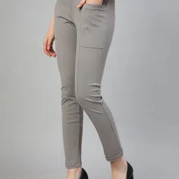 FITHUB Light Grey Slim Fit Mid Rise Trousers image 3