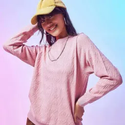 Bewakoof Pink Self Pattern Sweatshirt-image-58