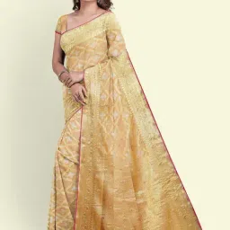 Banarasi Silk Works Beige Woven Saree With Unstitched Blouse image 3