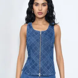 Sf Jeans By Pantaloons Blue Slim Fit Checked Top-picture-21