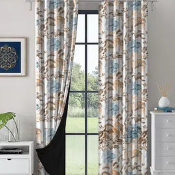 LINENWALAS Happy Sleeping White & Blue 2 Pieces Floral Blackout Door Curtains-picture-16