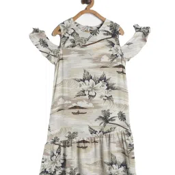Tales & Stories Kids Beige Floral Print Dress image 1
