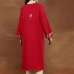 House Of Chikankari Pink Wool Regular Fit Embroidered Long Kurta image 2