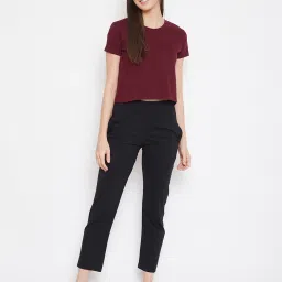 Clovia Maroon Cotton Crop Tee image 4