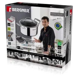 Bergner Hitech Silver Stainless Steel Induction Base Casserole 20 cm diameter with Lid - Set of 1 image 2