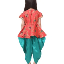 BownBee Kids Pink Zari Work Peplum & Dhoti Pants image 2