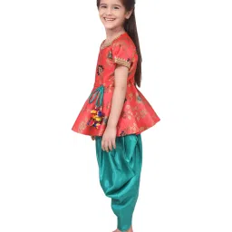 BownBee Kids Pink Zari Work Peplum & Dhoti Pants image 3