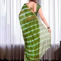TRAQUILA Leheriya Dyed Leheriya Saree with Unstitched Blouse Piece image 5