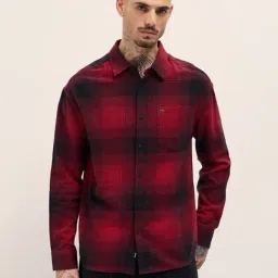 The Bear House Maroon Relaxed Fit Checks Shirt-image-18
