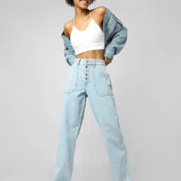 Only Light Blue Straight Fit Heavily Washed Jeans image 4