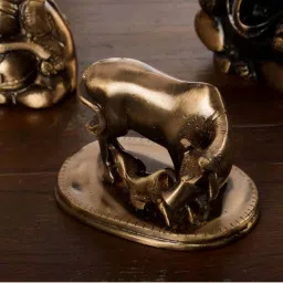 eCraftIndia Brass Kamdhenu Cow and Calf Sculpture image 1
