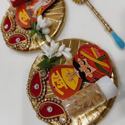Sellplus 2-Pcs Red & Yellow Roli Chawal Plates With Tilak Stick image 2
